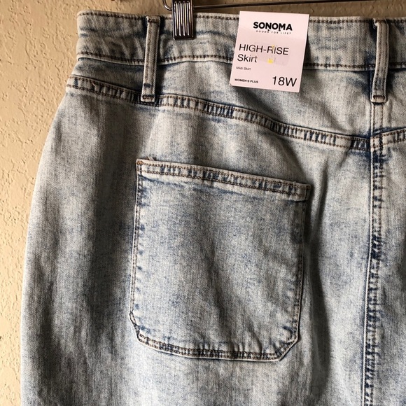 Sonoma Womens Jean Midi Skirt Size 18W Acid Wash Button Fly Retro 80s Style - Picture 10 of 11